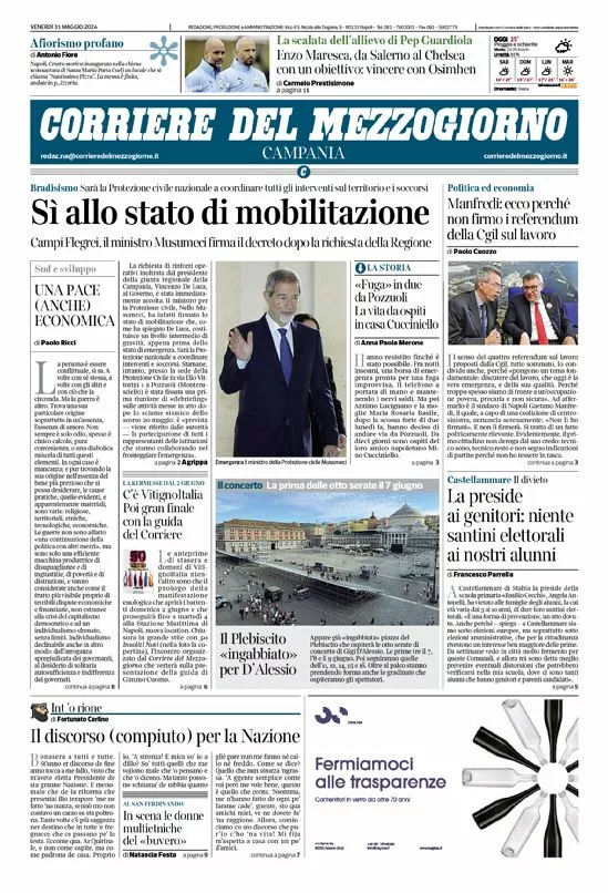 Prima-pagina-corriere del mezzogiorno-del-2024-05-31